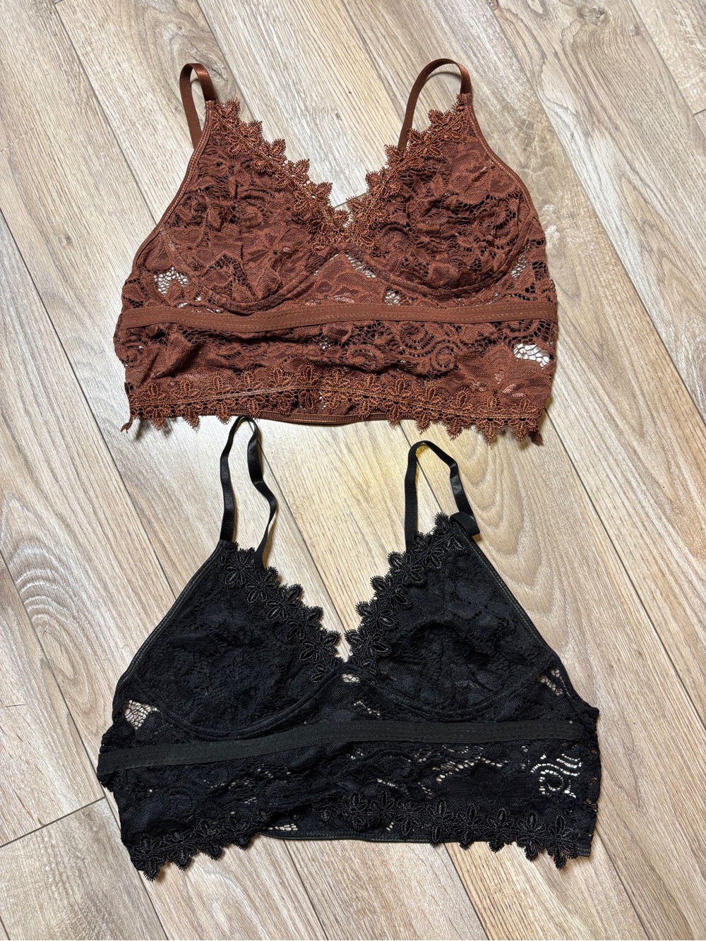 Lace Bralette Pack - Brown & Black Stretch Lace Bralettes L